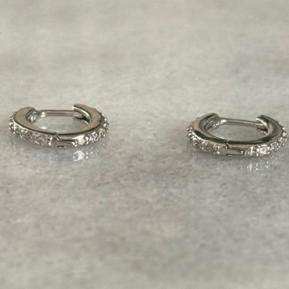 Sterling Silver Crystal Pave Small Mini Hoop Earrings 

Brand New - Picture 4 of 5